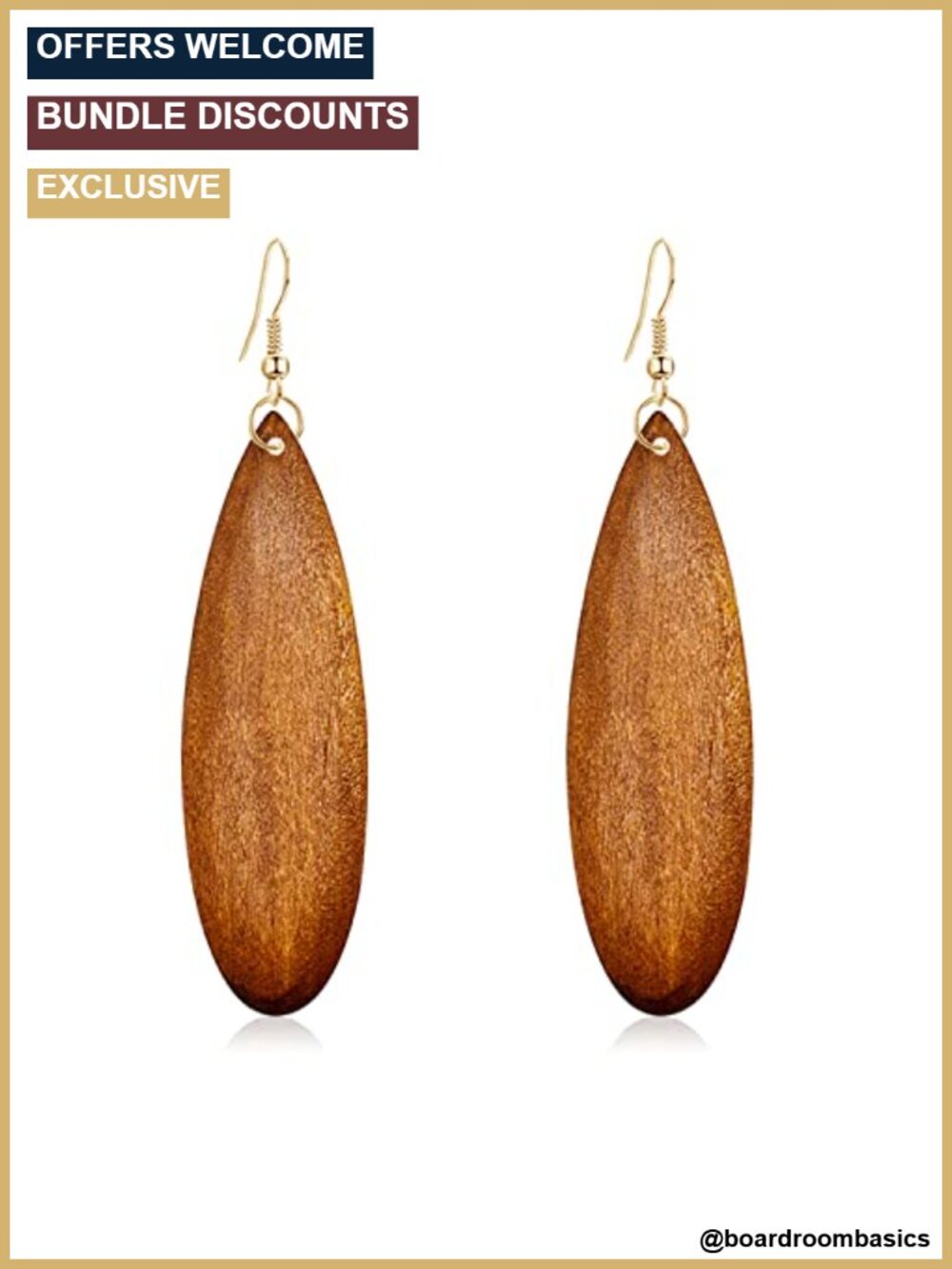 Handmade Wooden Teardrop Dangle Drop Earrings Wood Geometric Lightweight